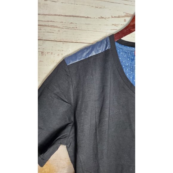 Vassari Los Angeles Men's Med Black V-Neck Designer Shirt Rare Blue Faux Leather - Picture 7 of 15